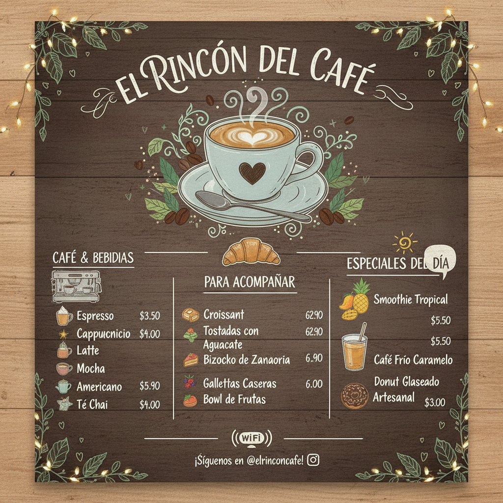 menú ilustrativo de cafetería