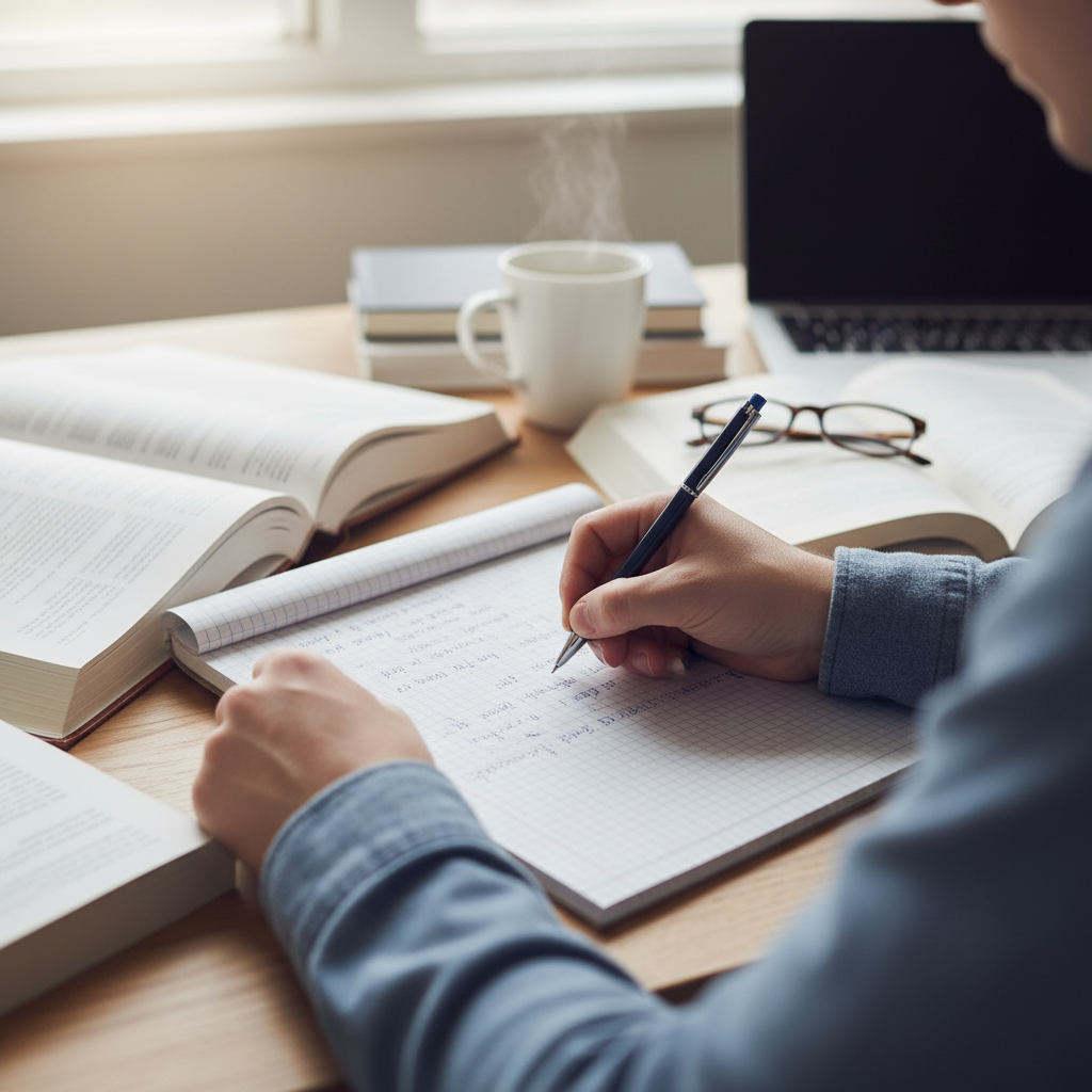 estudiante escribiendo en un cuaderno