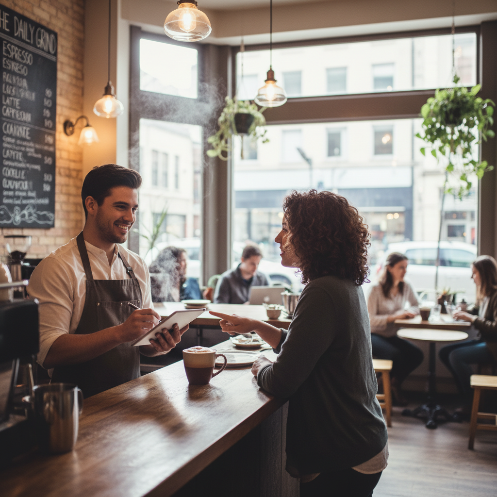 escena en un café tomando un pedido