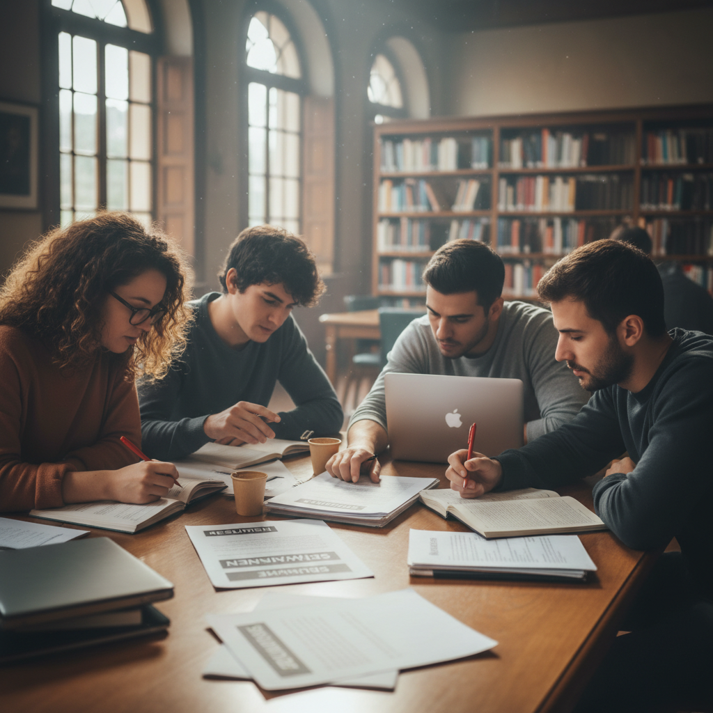 lectura en grupo revisando resúmenes