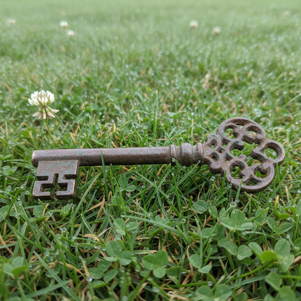 llave antigua sobre césped