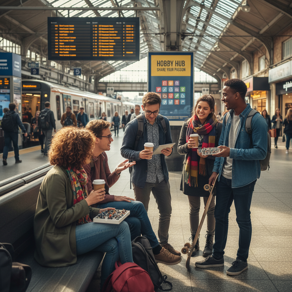estudiantes en estaciones hablando sobre hobbies