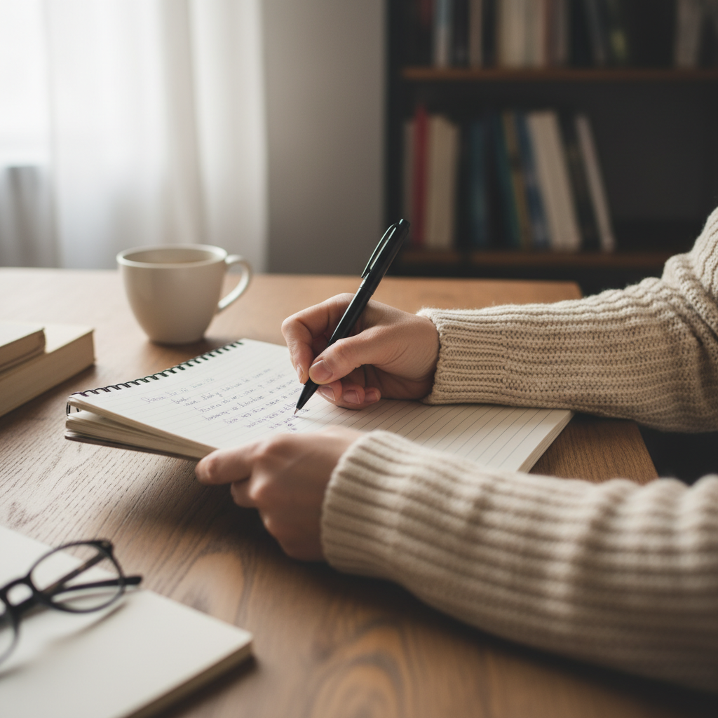 persona escribiendo en un cuaderno