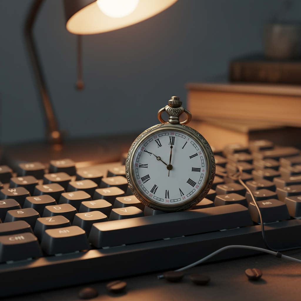 reloj sobre teclado señalando 10 minutos