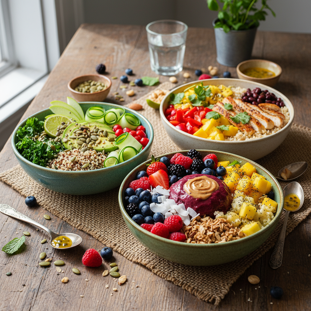 bowls saludables sobre mesa