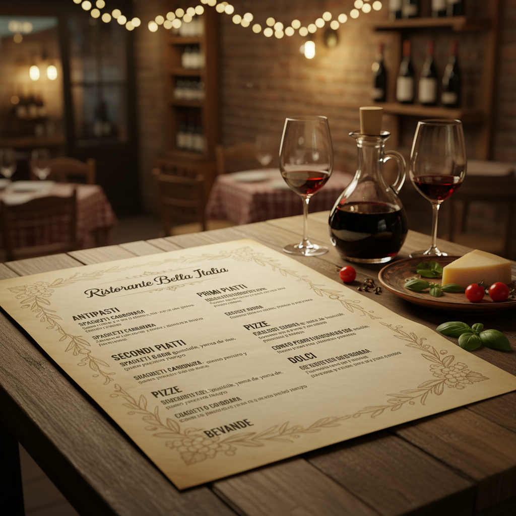 menú de restaurante italiano