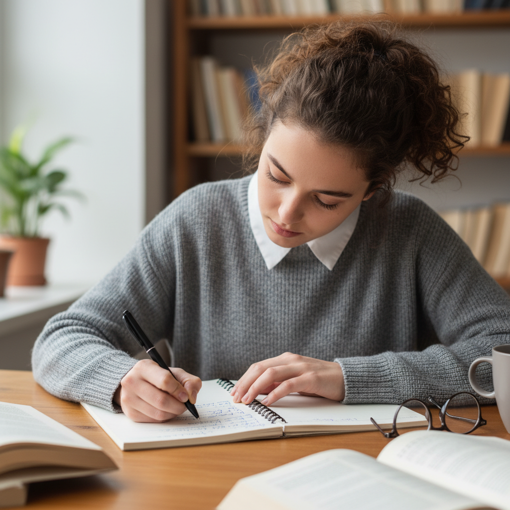 estudiante escribiendo en una libreta
