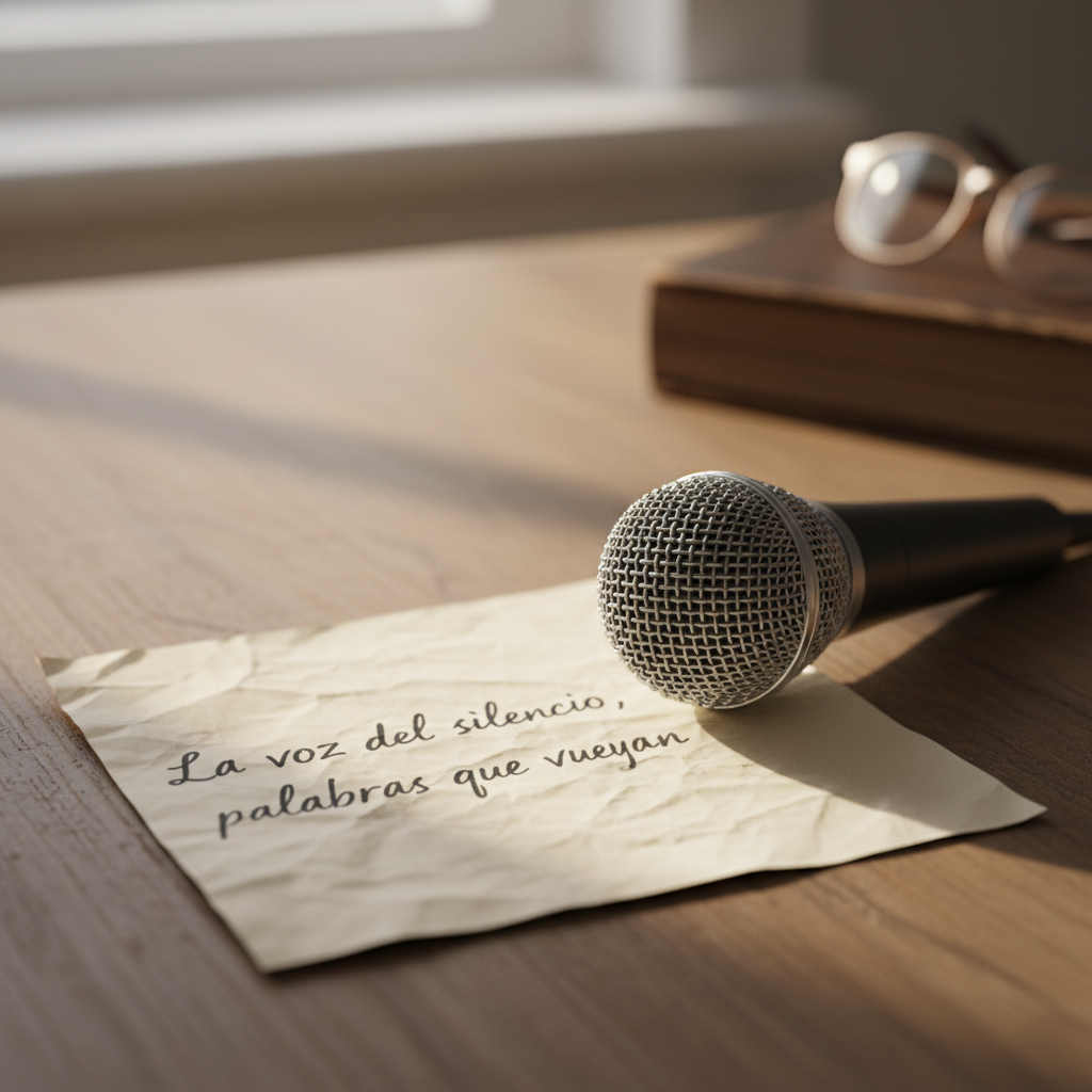 micrófono sencillo y una hoja con texto