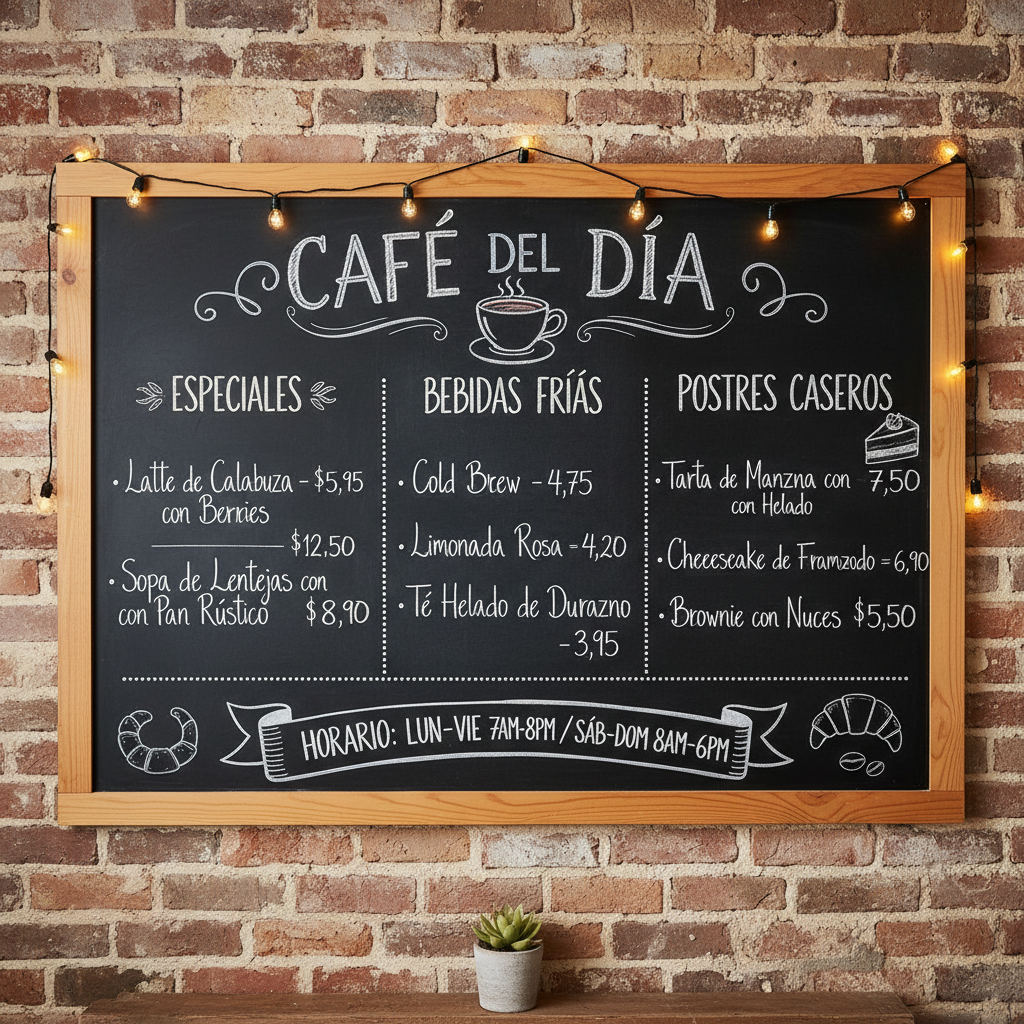 vista general de menús en una pizarra