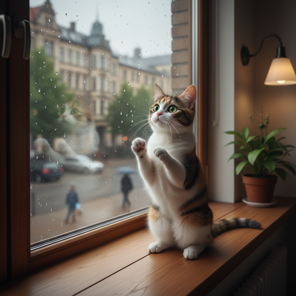 gato curioso mirando por la ventana